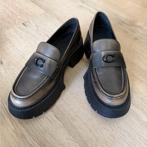 Coach Leah Platform Loafers 38 Brown Leather Chunky Lug Sole